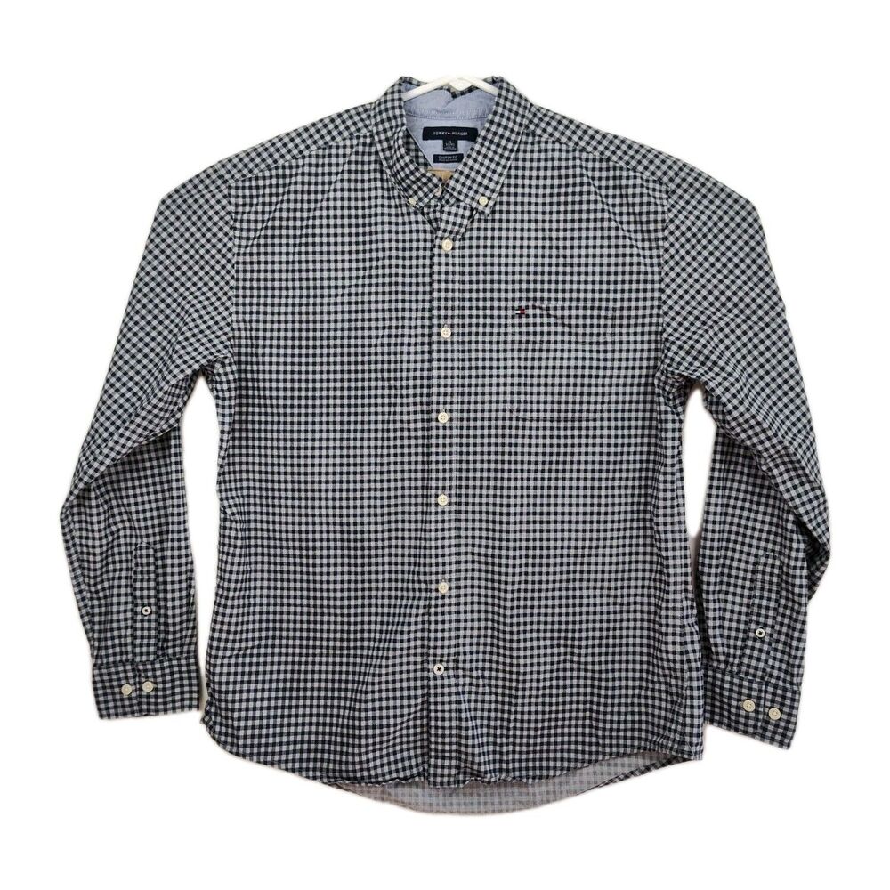 🔥Tommy Hilfiger men's‎ button-up shirt, Size XL, blue/white plaid, long sleeves